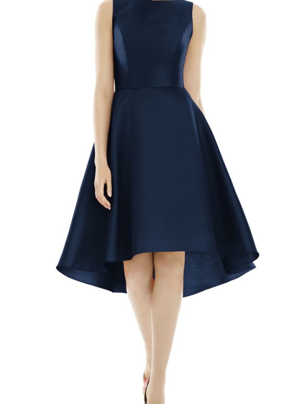 ALFRED SUNG Navy Sleeveless High-Low Fit-and-Flare Dress - Picture 2 of 10